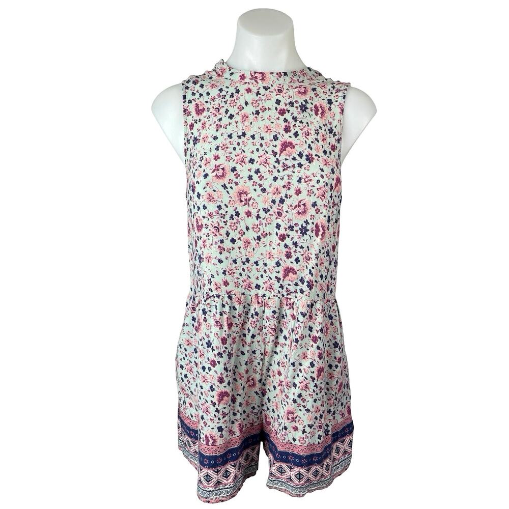 Xhilaration Womens Multicolor Floral High Neck Sleeveless Tank Jumpsuit Romper L
